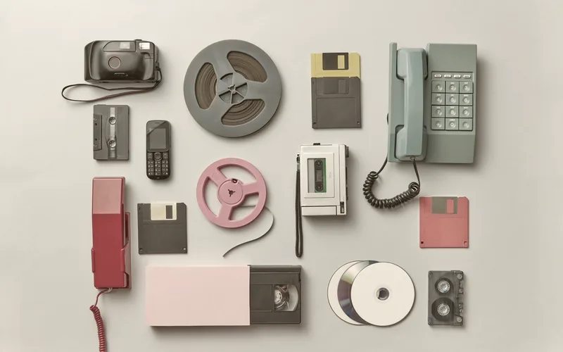 An old answering machine on a shelf