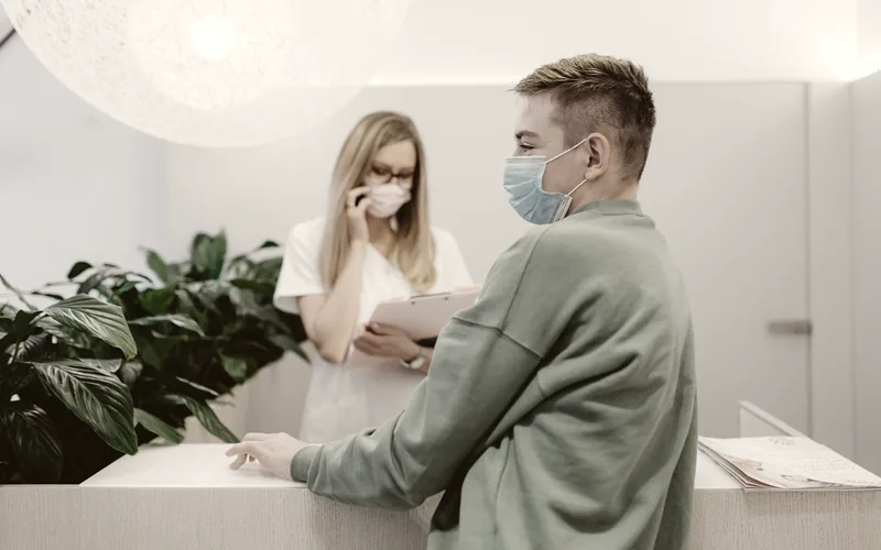 A reception desk in a medical office