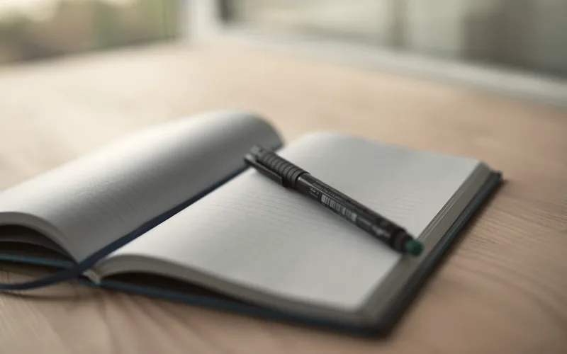 A notebook and pen on a desk