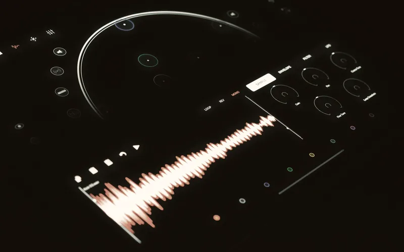 An audio waveform on a dark screen